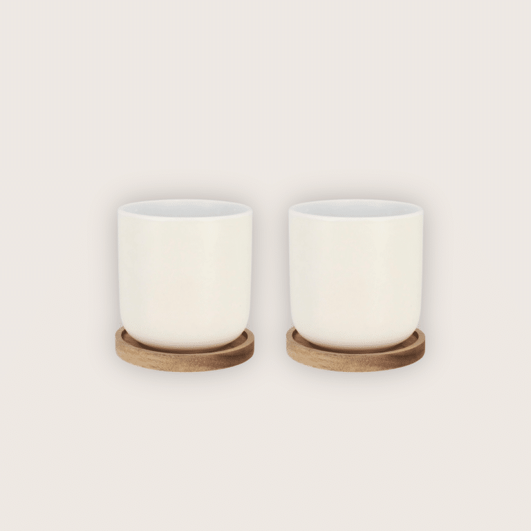 set de 2 mugs en porcelaine avec support en acacia