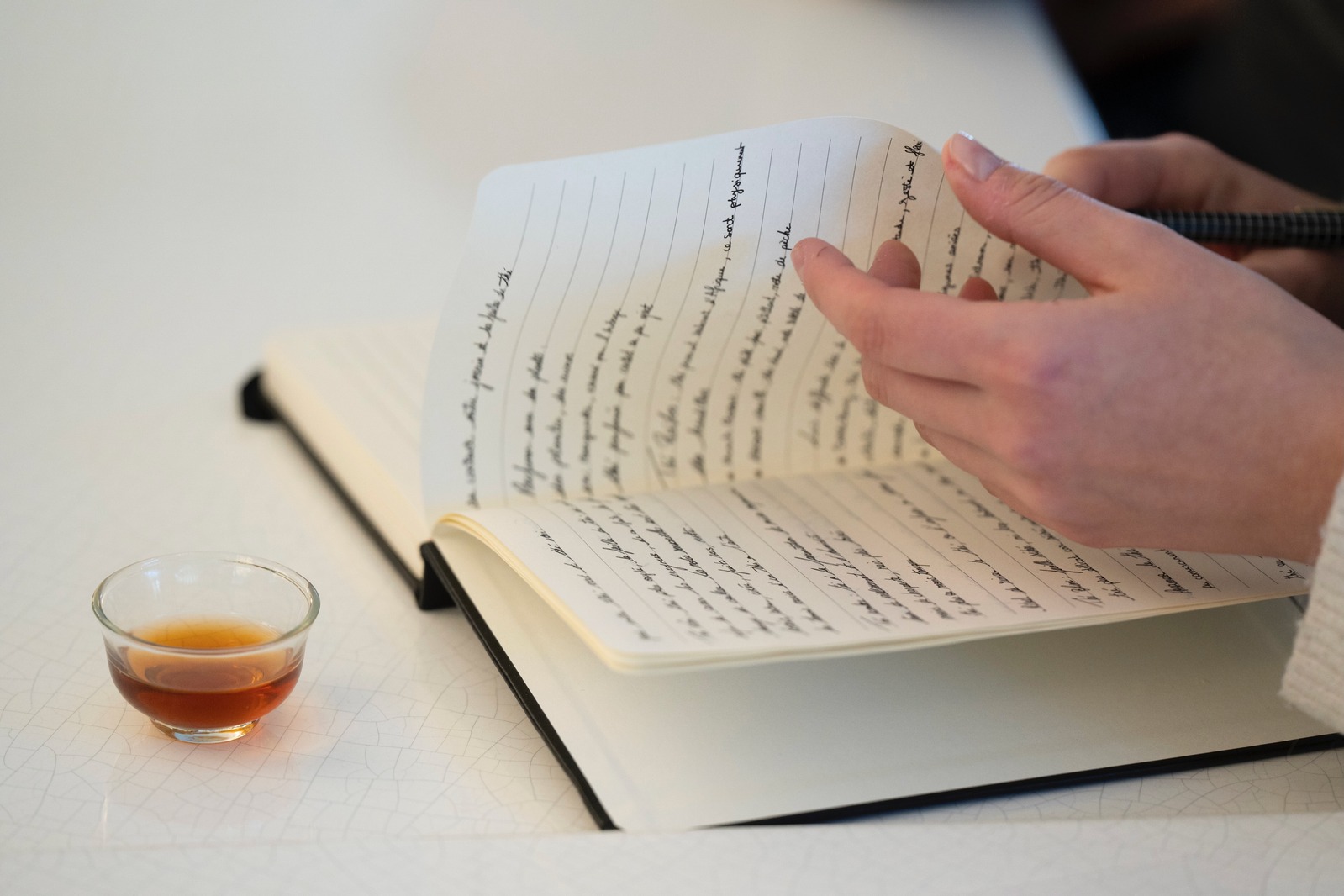 Carnet de notes de dégustation de thé et tasse
